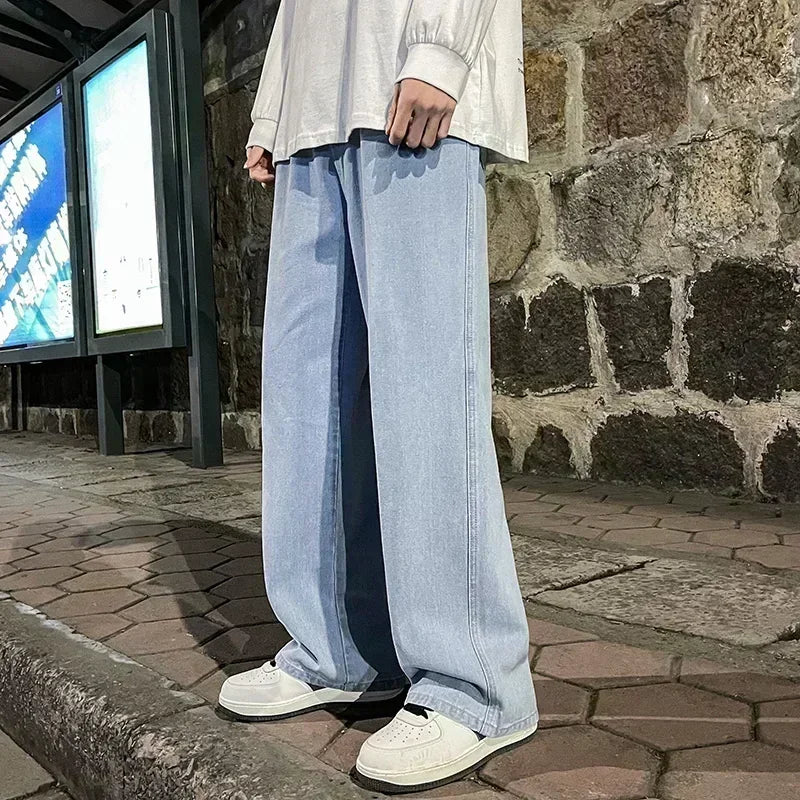 Korean Style Streetwear New Fashion Baggy Casual Men Jeans High Street Harajuku  Denim Trousers Men Brand pants Black grey Blue