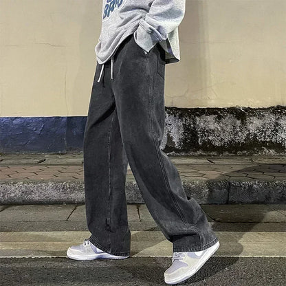 Korean Style Streetwear New Fashion Baggy Casual Men Jeans High Street Harajuku  Denim Trousers Men Brand pants Black grey Blue