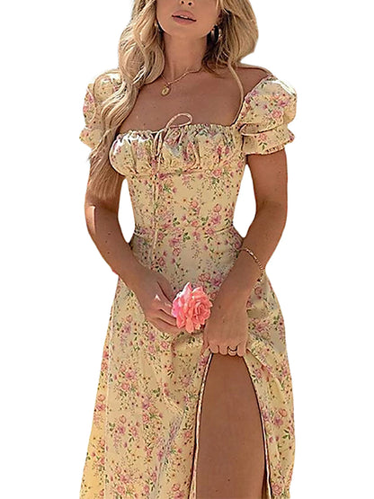 Women s Maxi Dress  Lace-Up High Side Split