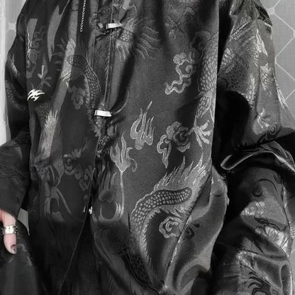 New Style Dragon Pattern Jacquard Silk Shirt For Men