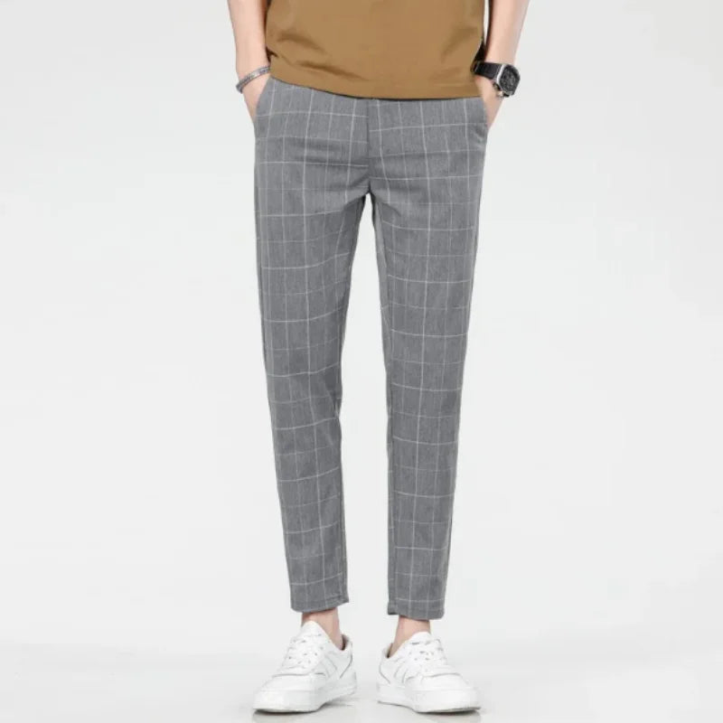 New 2025 grid fashion European and American style men's pants for business, leisure, travel, slim fit, comfortable and multifunc