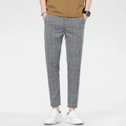New 2025 grid fashion European and American style men's pants for business, leisure, travel, slim fit, comfortable and multifunc