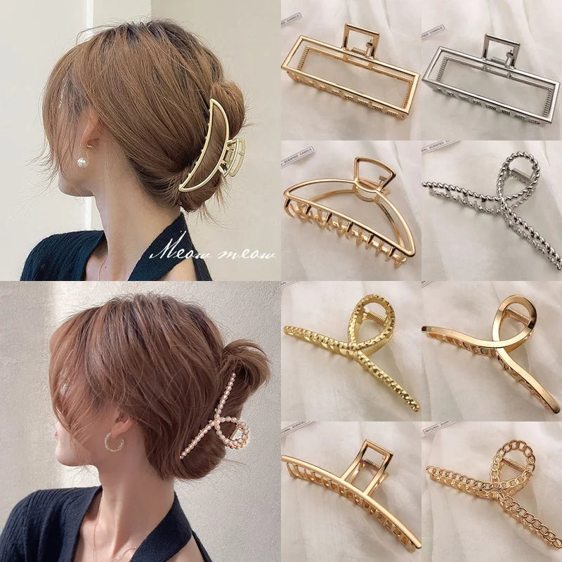 2023 Korean Metal Geometric Hair Claws Barrettes Elegant Hair Clips Crab Hollow Out Hairpin Headwear Women Girl Hair Accessories