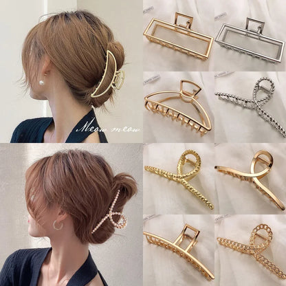 2023 Korean Metal Geometric Hair Claws Barrettes Elegant Hair Clips Crab Hollow Out Hairpin Headwear Women Girl Hair Accessories