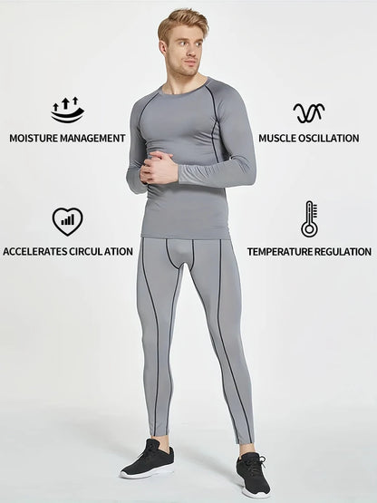 Sports Suit New Men's Compression Running Sets Breathable Tight Training Basketball Rashguard Tracksuit Man 2 Piece Set Clothes