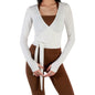 Women Wrap Tops Solid  Workout T-Shirt