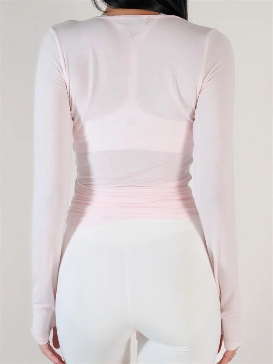 Women Wrap Tops Solid  Workout T-Shirt