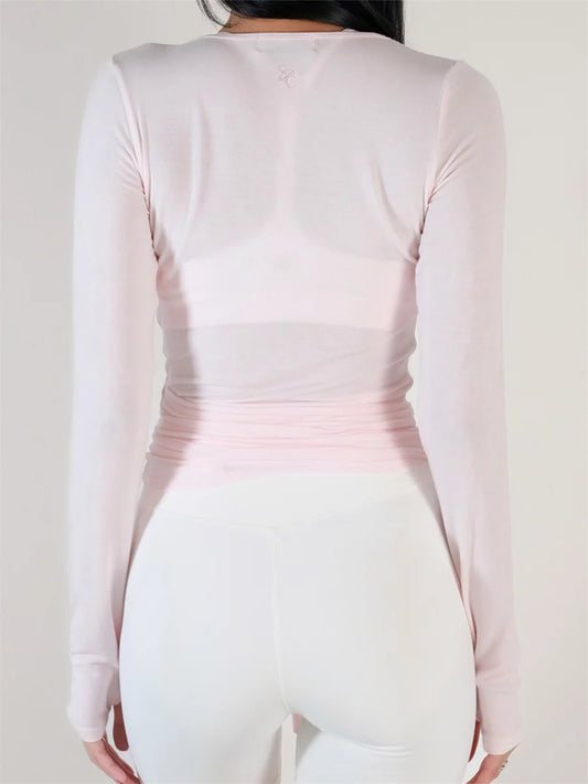 Women Wrap Tops Solid  Workout T-Shirt