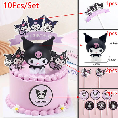 Cake Topper Anime Action Figure Sanrio Flag Happy Birthday Cake Decoration Girl Baby