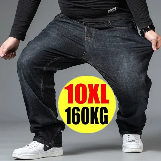 Men's Large Size Black Jeans 10XL Oversize High Waist Loose Trousers Husband Plus sizes