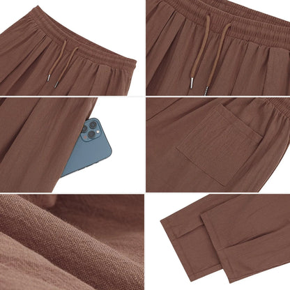 2025 New Men's Cotton Linen Pants Male Summer New Breathable Solid Color Linen Trousers Fitness Streetwear With Pocket