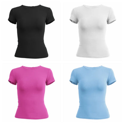 Woman Short Sleeve T-shirt Slim Fit  Knitted Street Wear