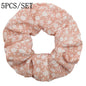 5pcs/lot Hair Scrunchies Holder Headwear Ties Print Ditsy Women Girls Scrunchy Cute Sweet Accessories Elastic Band Pink White
