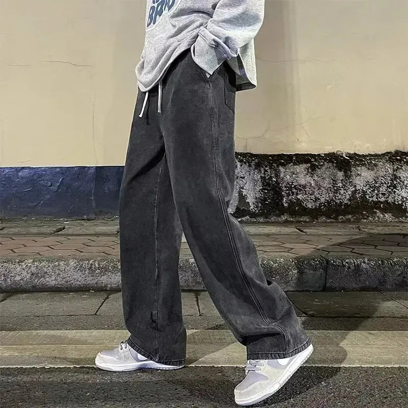 Korean Style Streetwear New Fashion Baggy Casual Men Jeans High Street Harajuku  Denim Trousers Men Brand pants Black grey Blue