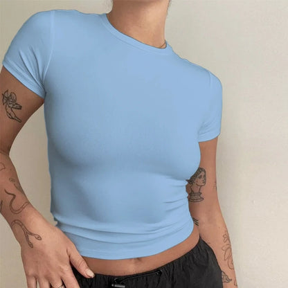 Woman Short Sleeve T-shirt Slim Fit  Knitted Street Wear