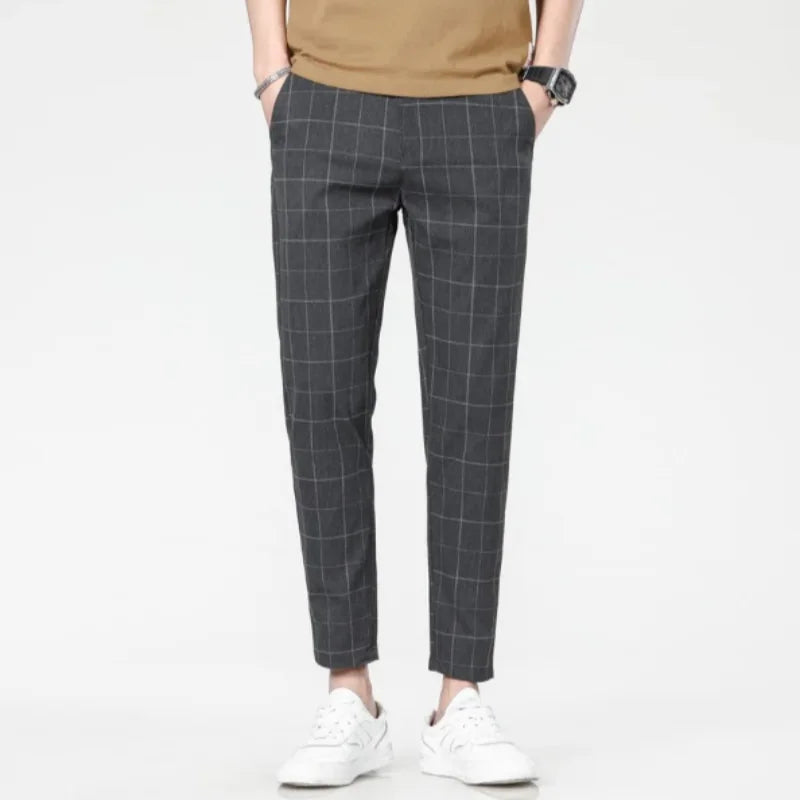 New 2025 grid fashion European and American style men's pants for business, leisure, travel, slim fit, comfortable and multifunc
