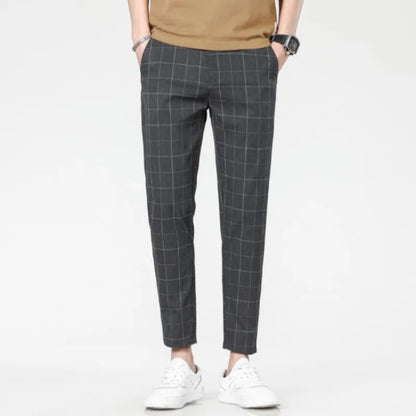 New 2025 grid fashion European and American style men's pants for business, leisure, travel, slim fit, comfortable and multifunc