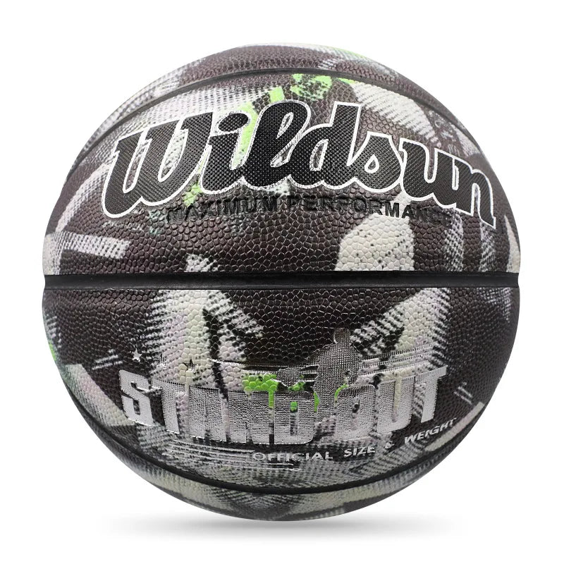 PU leather Black Pattern Basketball, Size 7, Outdoor Wear resistant and Anti slip, Adult and Youth Training Basketball