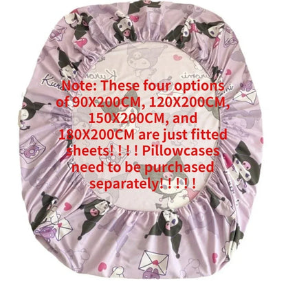 Sanrio Pure Cotton Fitted Sheet Three-piece Set Hellokitty My Melody Cotton Bedspread Cute Kuromi Full Surround Protective Cover