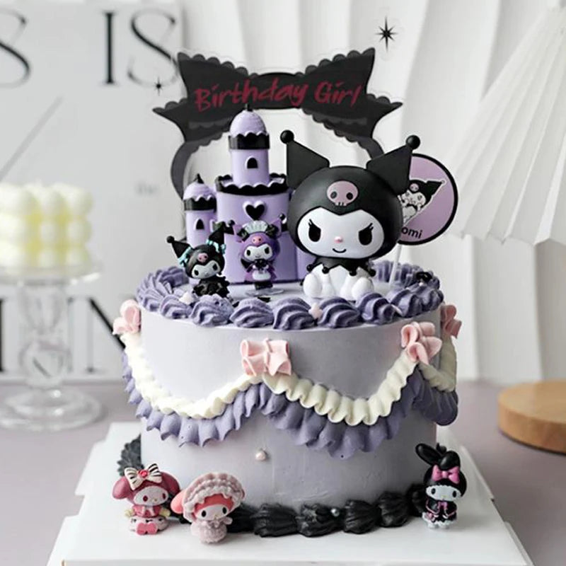 Cake Topper Anime Action Figure Sanrio Flag Happy Birthday Cake Decoration Girl Baby