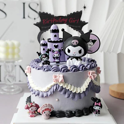 Cake Topper Anime Action Figure Sanrio Flag Happy Birthday Cake Decoration Girl Baby