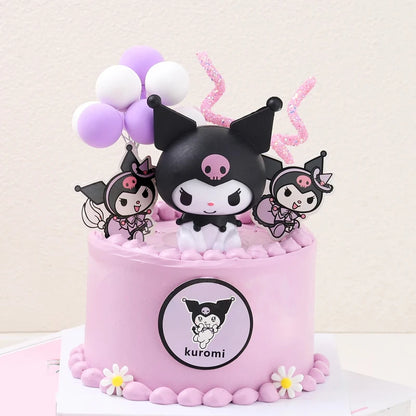 Cake Topper Anime Action Figure Sanrio Flag Happy Birthday Cake Decoration Girl Baby