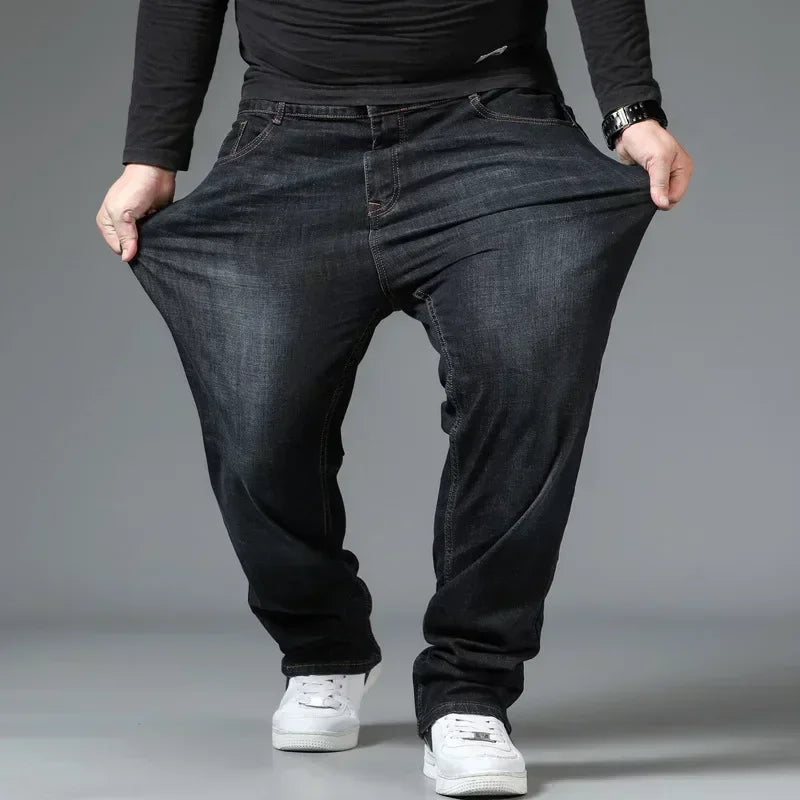 Men's Large Size Black Jeans 10XL Oversize High Waist Loose Trousers Husband Plus sizes
