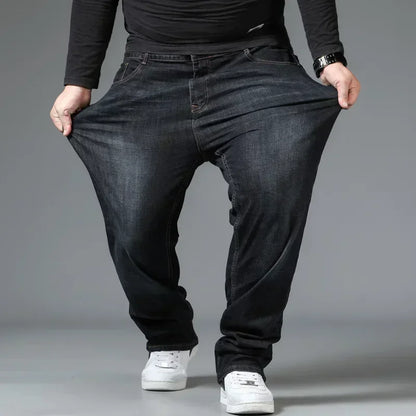 Men's Large Size Black Jeans 10XL Oversize High Waist Loose Trousers Husband Plus sizes