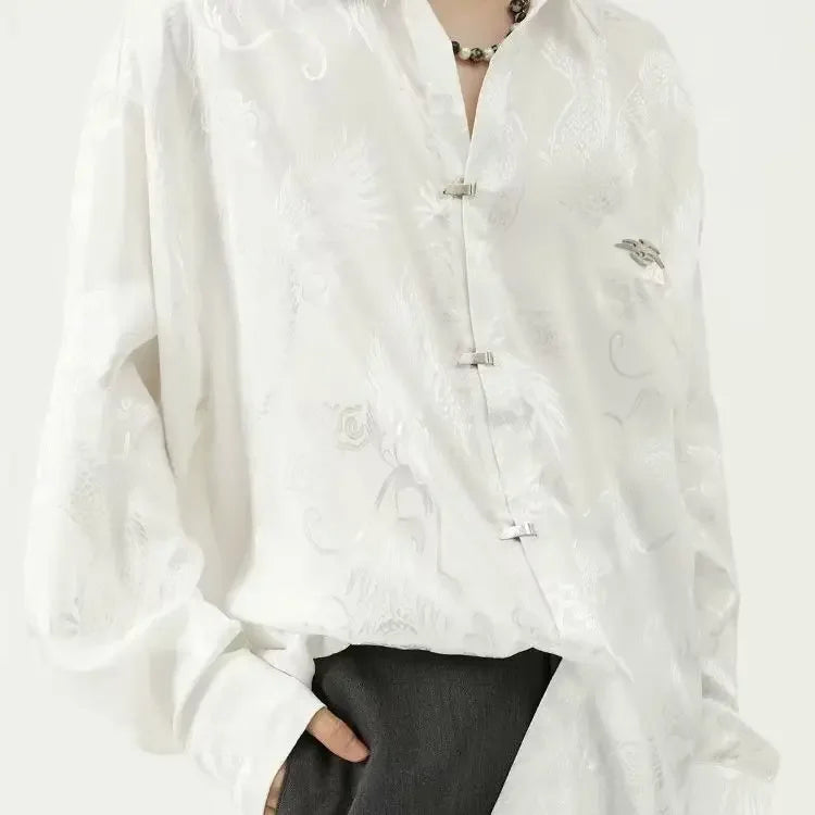 New Style Dragon Pattern Jacquard Silk Shirt For Men