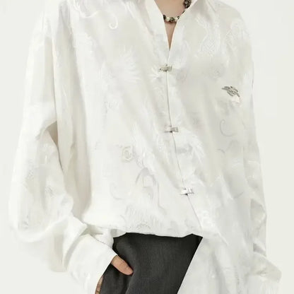 New Style Dragon Pattern Jacquard Silk Shirt For Men