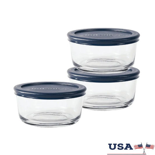 Glass Storage Containers Set of 3 BPA-Free Food Storage Round 2 Cup Microwave Safe Dishwasher Safe Stackable Storage Jars