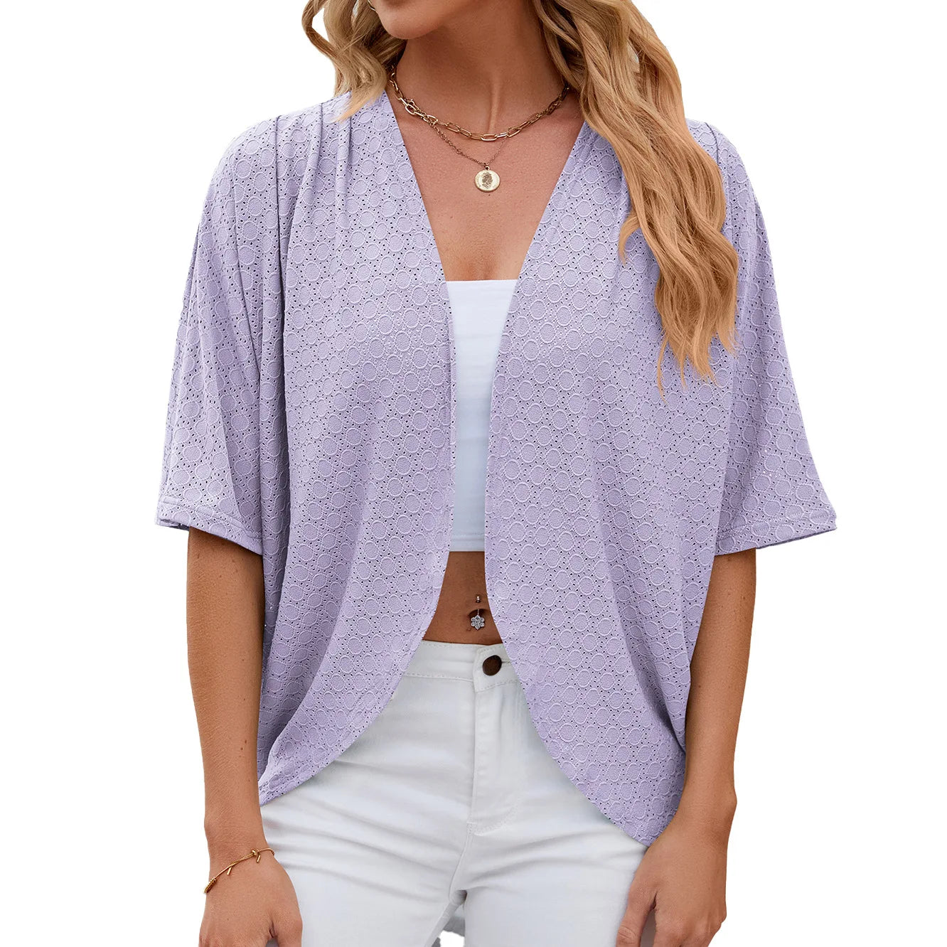 Mid Sleeve  Cardigan Outwear Shirts Tops