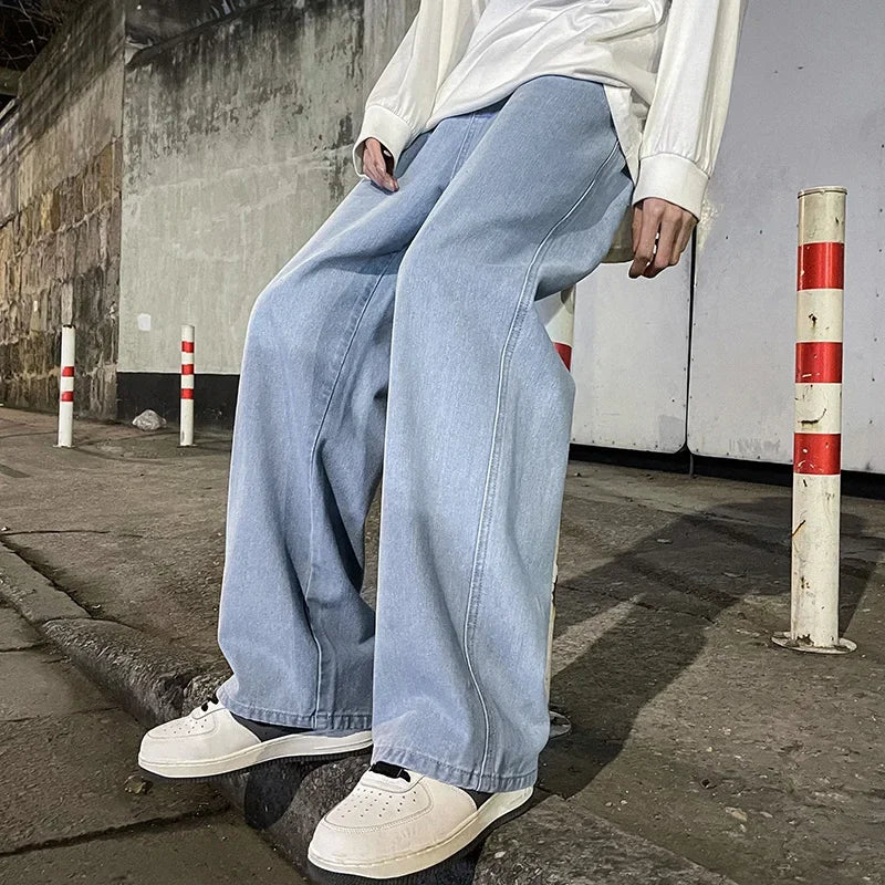 Korean Style Streetwear New Fashion Baggy Casual Men Jeans High Street Harajuku  Denim Trousers Men Brand pants Black grey Blue