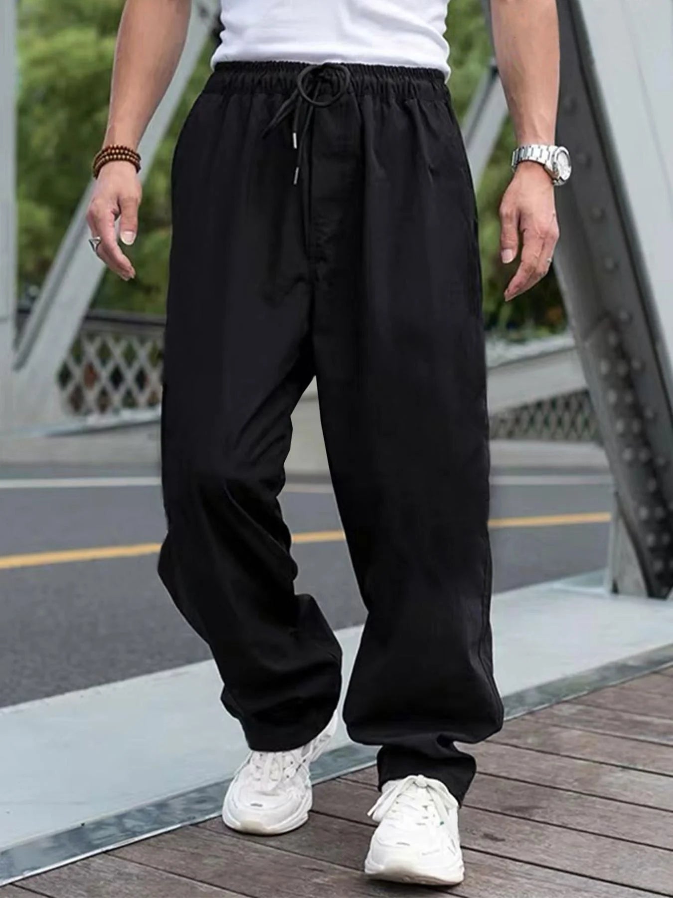 Men's Drawstring Waist Cargo Pants Regular Fit Casual Comfy Straight Leg
