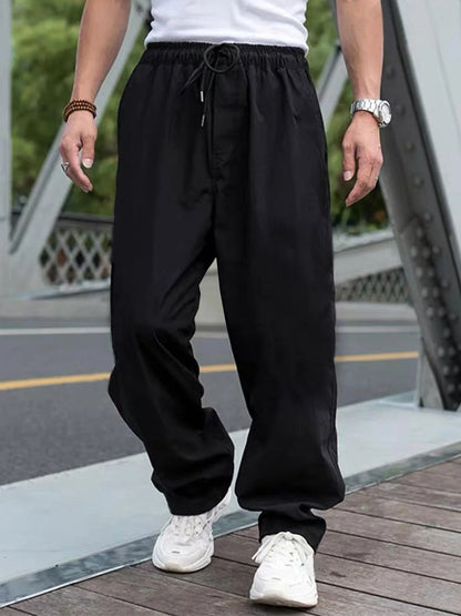 Men's Drawstring Waist Cargo Pants Regular Fit Casual Comfy Straight Leg