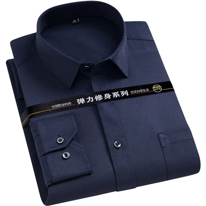 Men's Shirt Long Sleeve Stand-collar (Mandarin Collar) Single Patch Pocket Smart Casual Regular-fit Business Office Dress Shirts