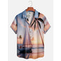 Men's Hawaii Summer Dusk Pattern Casual Shirt 3D Beach Funny Short Sleeve Womens Clothes Blouse New Hot Sale Floral Y2k Top