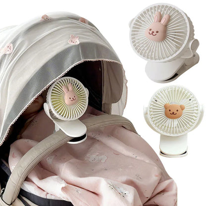 Baby Cart Stroller Fans Portable Outdoors Cute Bear Bunny Rechargeable Fan for Home 3 Speeds