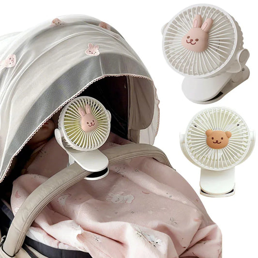 Baby Cart Stroller Fans Portable Outdoors Cute Bear Bunny Rechargeable Fan for Home 3 Speeds