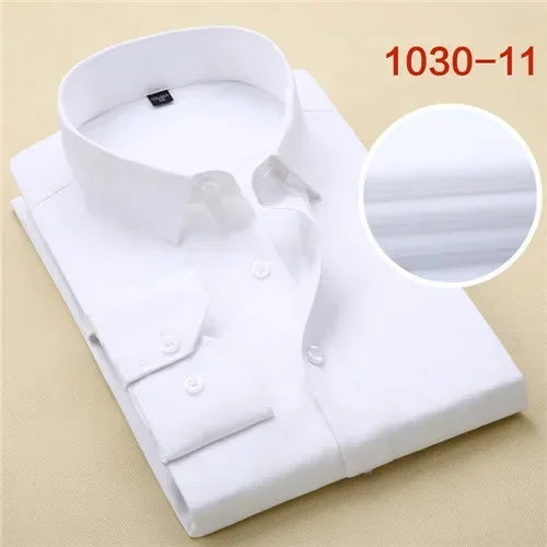 Solid Men dress shirts Long Sleeve usuality slim fit no chest Pocket  business formal shirts mens Spring Fall quality white blue