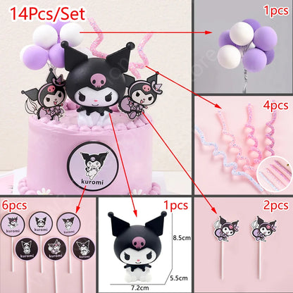 Kuromi Cake Topper Anime Action Figure Sanrio Flag Happy Birthday Kuromi Cake Decoration Girl Baby Shower Toy Kids Party Gift