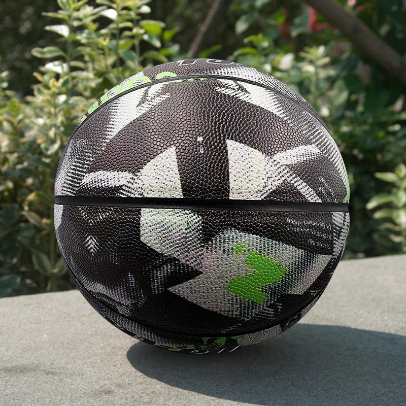 PU leather Black Pattern Basketball, Size 7, Outdoor Wear resistant and Anti slip, Adult and Youth Training Basketball