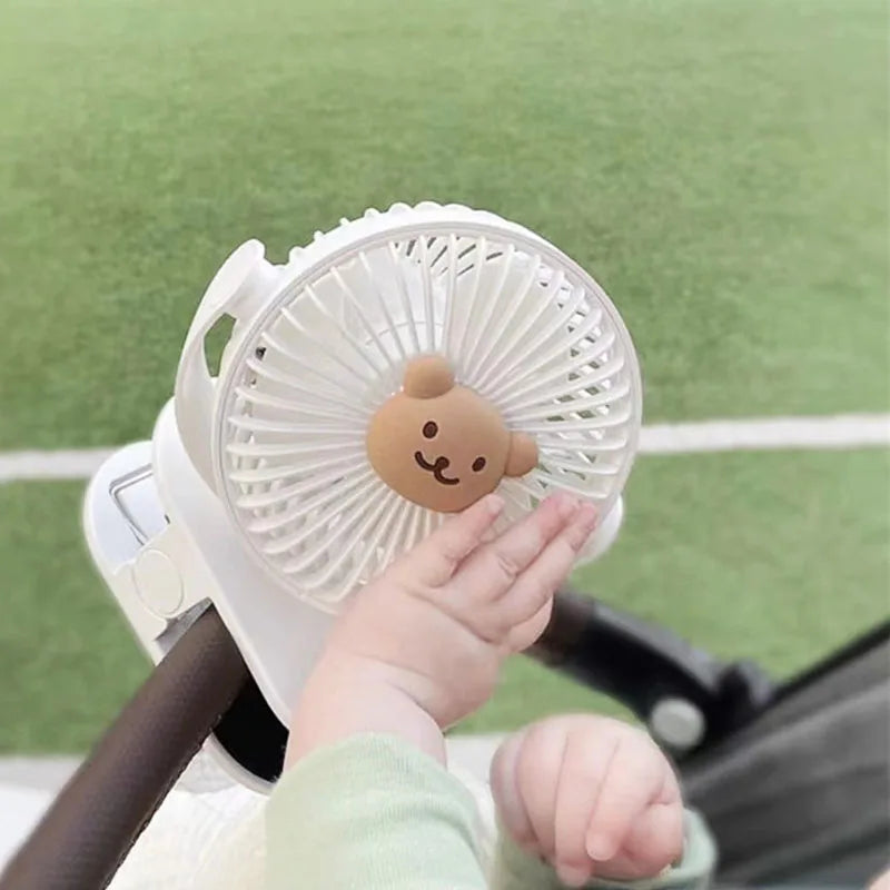 Baby Cart Stroller Fans Portable Outdoors Cute Bear Bunny Rechargeable Fan for Home 3 Speeds