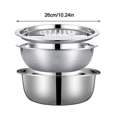 3Pcs/Set 3-in-1 Drain Wash Vegetables Basin With Strainer Sink Bowl Large Capacity Vegetable Cutting Gadget with Grater Cover