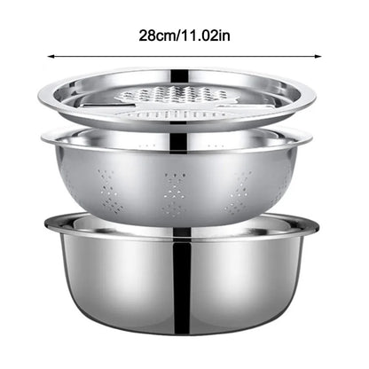 3Pcs/Set 3-in-1 Drain Wash Vegetables Basin With Strainer Sink Bowl Large Capacity Vegetable Cutting Gadget with Grater Cover