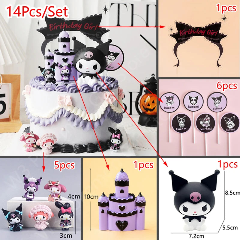 Cake Topper Anime Action Figure Sanrio Flag Happy Birthday Cake Decoration Girl Baby