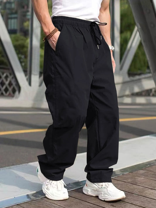 Men's Drawstring Waist Cargo Pants Regular Fit Casual Comfy Straight Leg