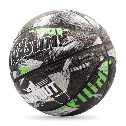 PU leather Black Pattern Basketball, Size 7, Outdoor Wear resistant and Anti slip, Adult and Youth Training Basketball