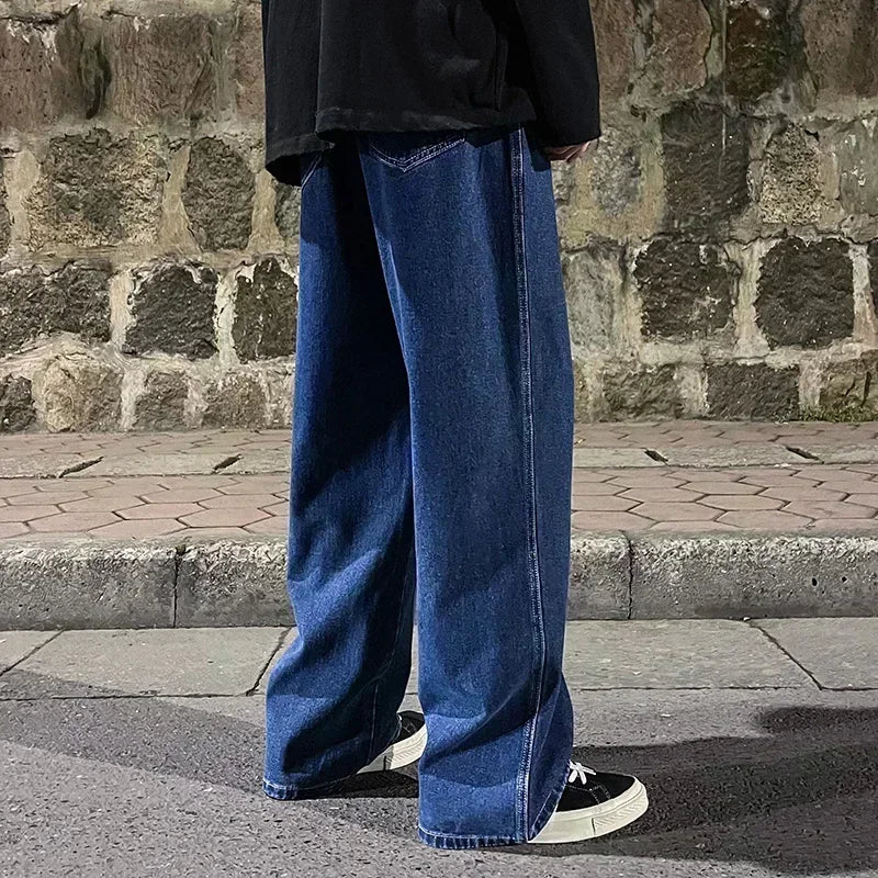 Korean Style Streetwear New Fashion Baggy Casual Men Jeans High Street Harajuku  Denim Trousers Men Brand pants Black grey Blue