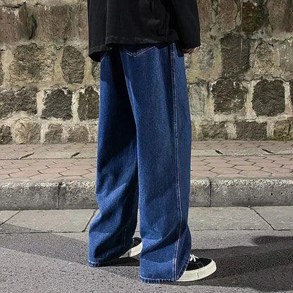 Korean Style Streetwear New Fashion Baggy Casual Men Jeans High Street Harajuku  Denim Trousers Men Brand pants Black grey Blue